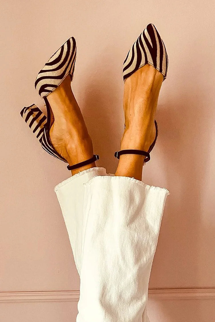NORTHLINE STUDIO | ZEBRA-PRINT POINTED TOE PUMPS WITH ANKLE STRAP