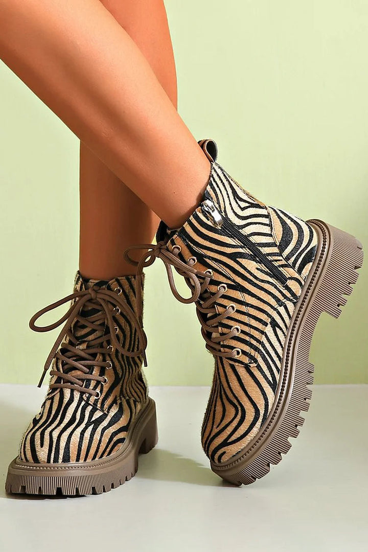 NORTHLINE STUDIO | ZEBRA PRINT LACE-UP BOOTS