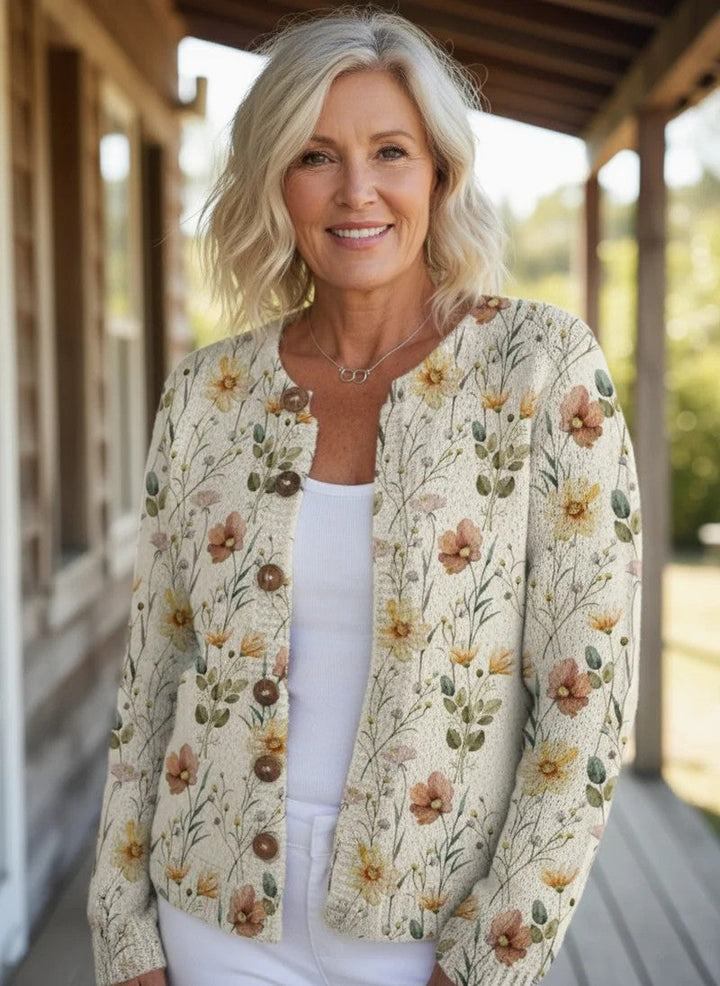 NORTHLINE STUDIO | Watercolor Garden Floral Pattern Printed Buttoned Cardigan Sweater