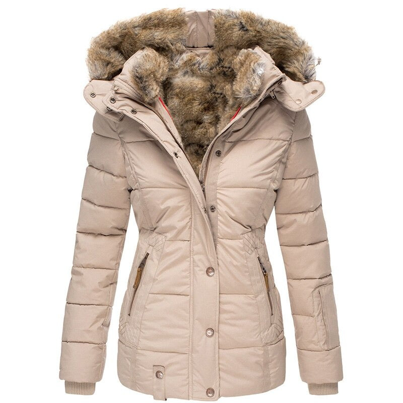 Womens Winter Coat - Warm Down Puffer Jacket with Faux Fur Hood