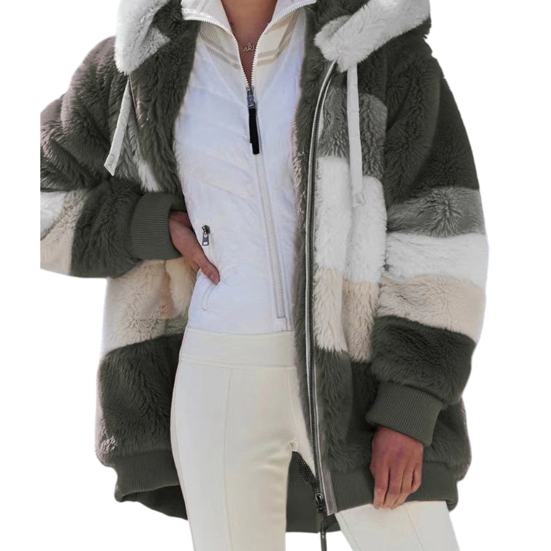 NORTHLINE STUDIO | FAUX FUR STRIPED HOODED JACKET