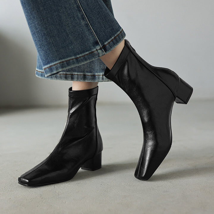 NORTHLINE STUDIO | MINIMALIST BLOCK-HEEL ANKLE BOOTS