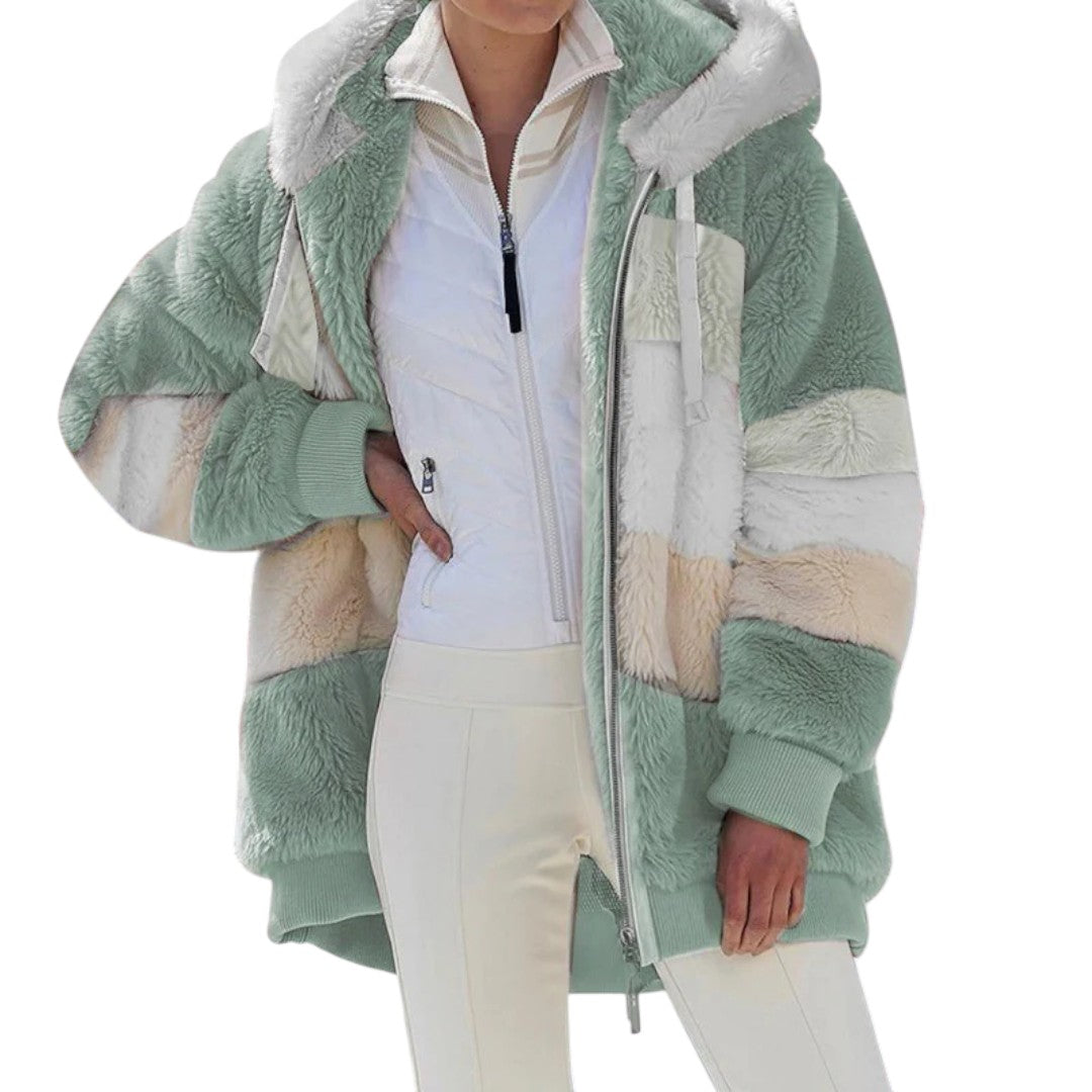 NORTHLINE STUDIO | FAUX FUR STRIPED HOODED JACKET