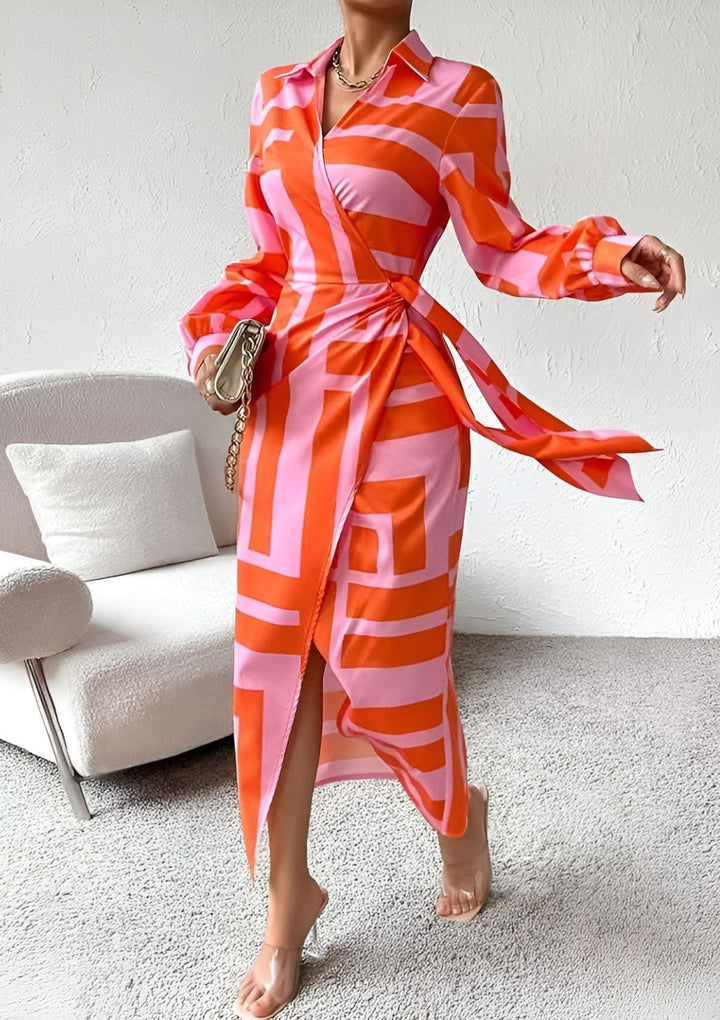 NATALIA | BOLD STRIPE WRAP DRESS