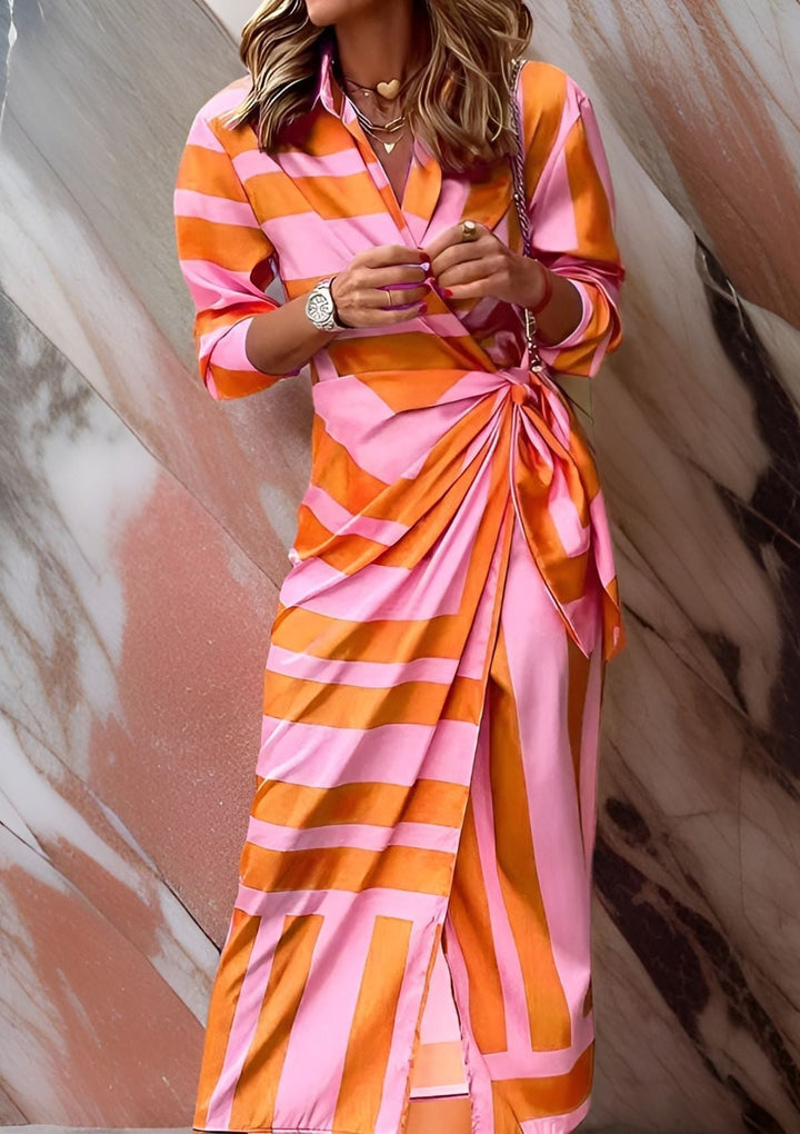 NATALIA | BOLD STRIPE WRAP DRESS