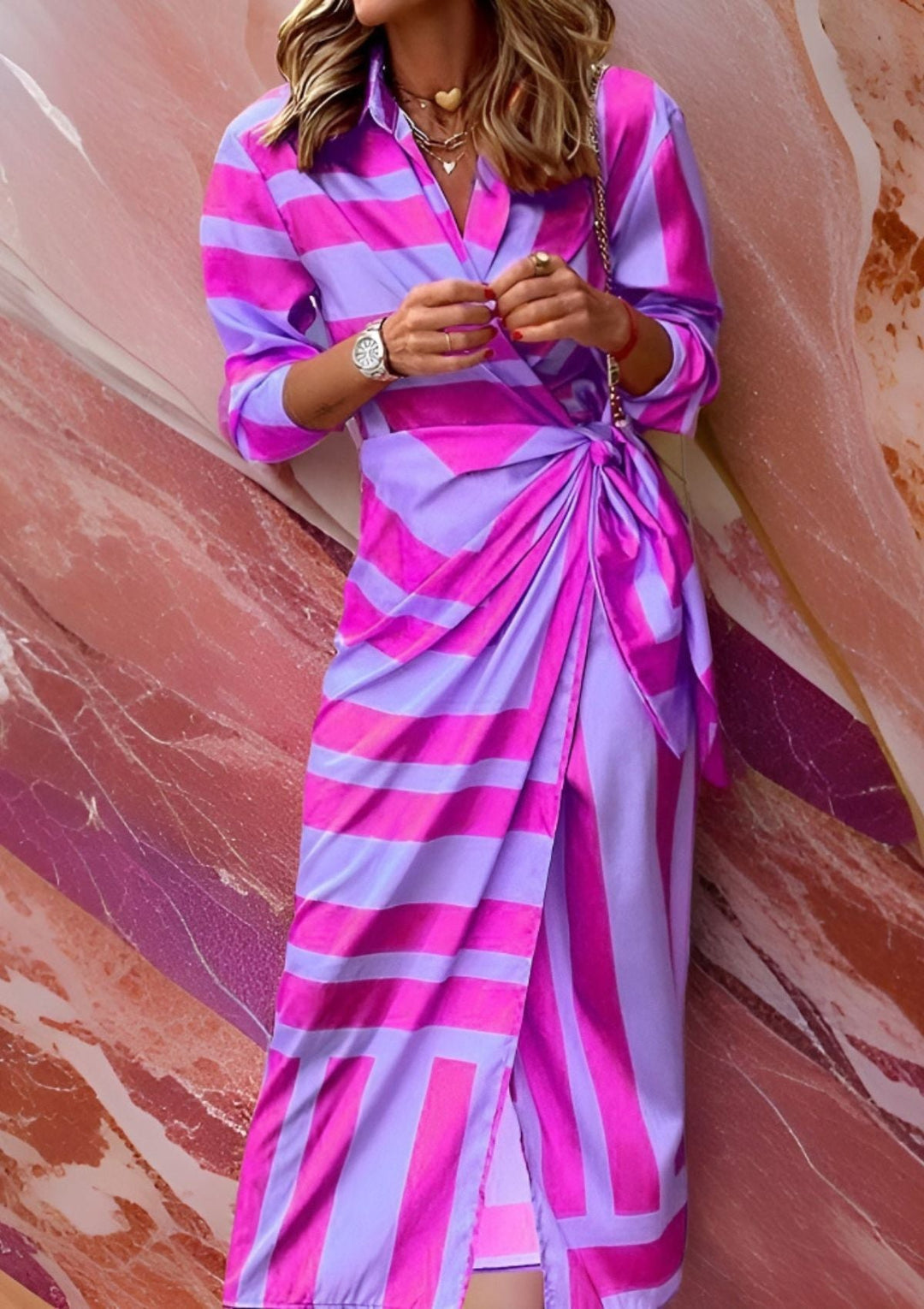 NATALIA | BOLD STRIPE WRAP DRESS