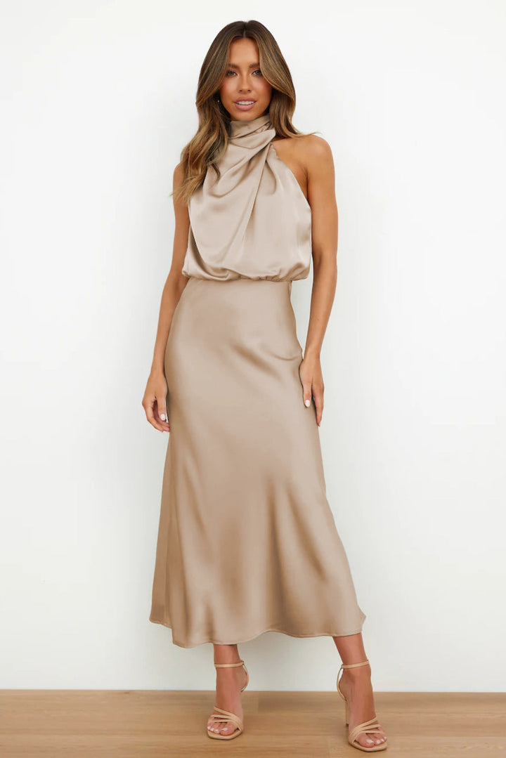 Lena | Satin Halter Neck Dress