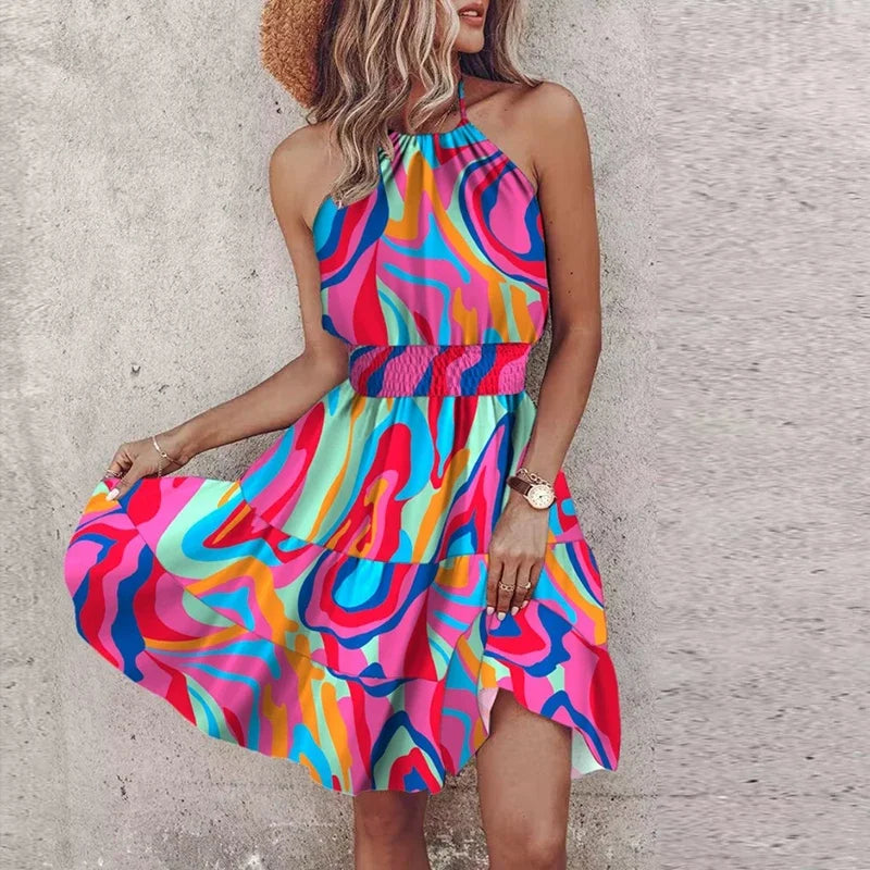 Evelyn | Boho Print Halter Dress