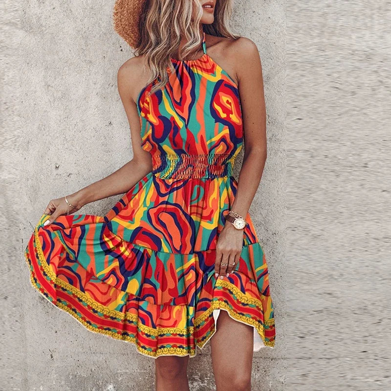 Evelyn | Boho Print Halter Dress
