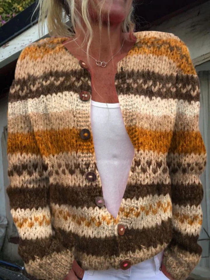 NORTHLINE STUDIO | Striped Colour Block Print Buttoned Cardigan Sweater