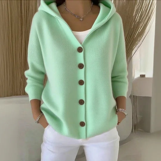 HOODED BUTTON CARDIGAN