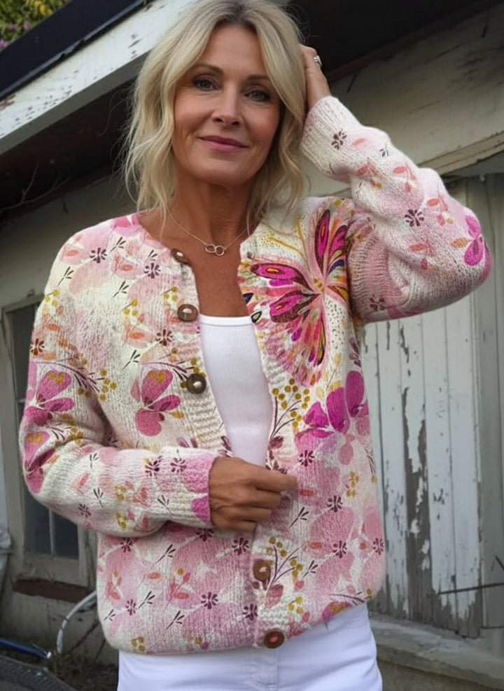 NORTHLINE STUDIO | Women's Lovely Butterfly Floral Art Print Buttoned Cardigan Sweater