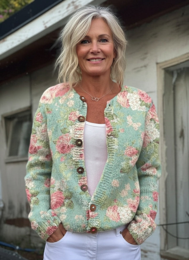 NORTHLINE STUDIO | Fresh Retro Flowers Print Buttoned Cardigan Sweater