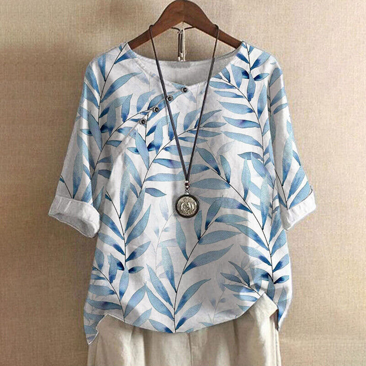 NORTHLINE STUDIO | Leaf-Print Button Blouse