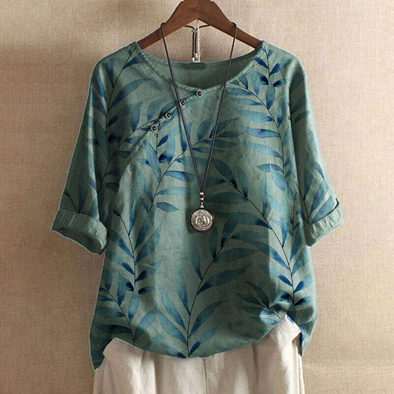 NORTHLINE STUDIO | Leaf-Print Button Blouse