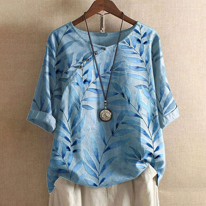 NORTHLINE STUDIO | Leaf-Print Button Blouse